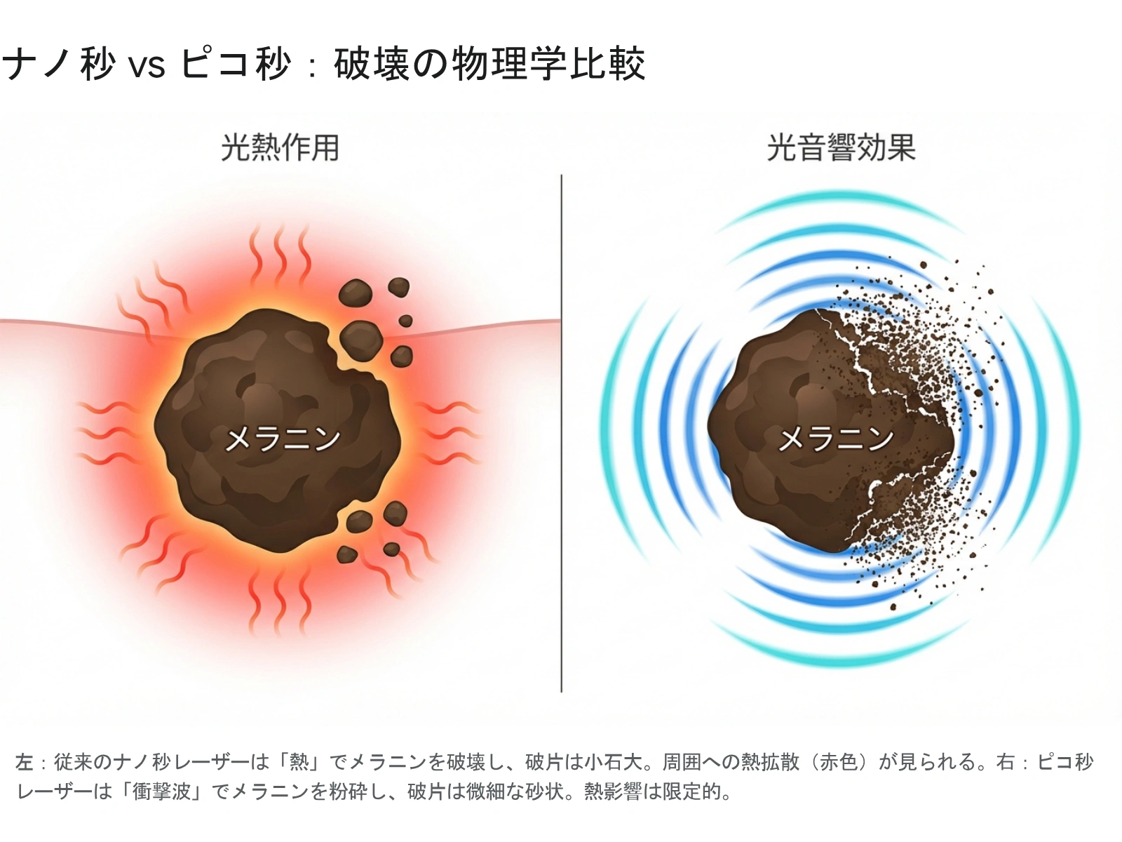 ピコレーザーは光音響効果によってメラニンを粉砕する