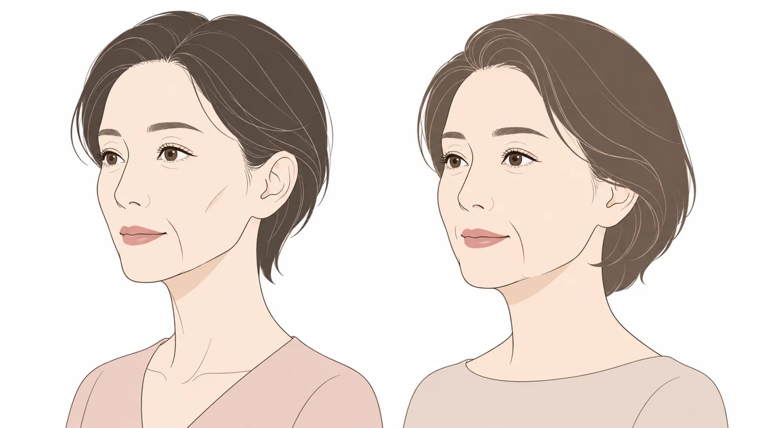 陥凹型と重力型のマリオネットラインの違い（イメージイラスト）