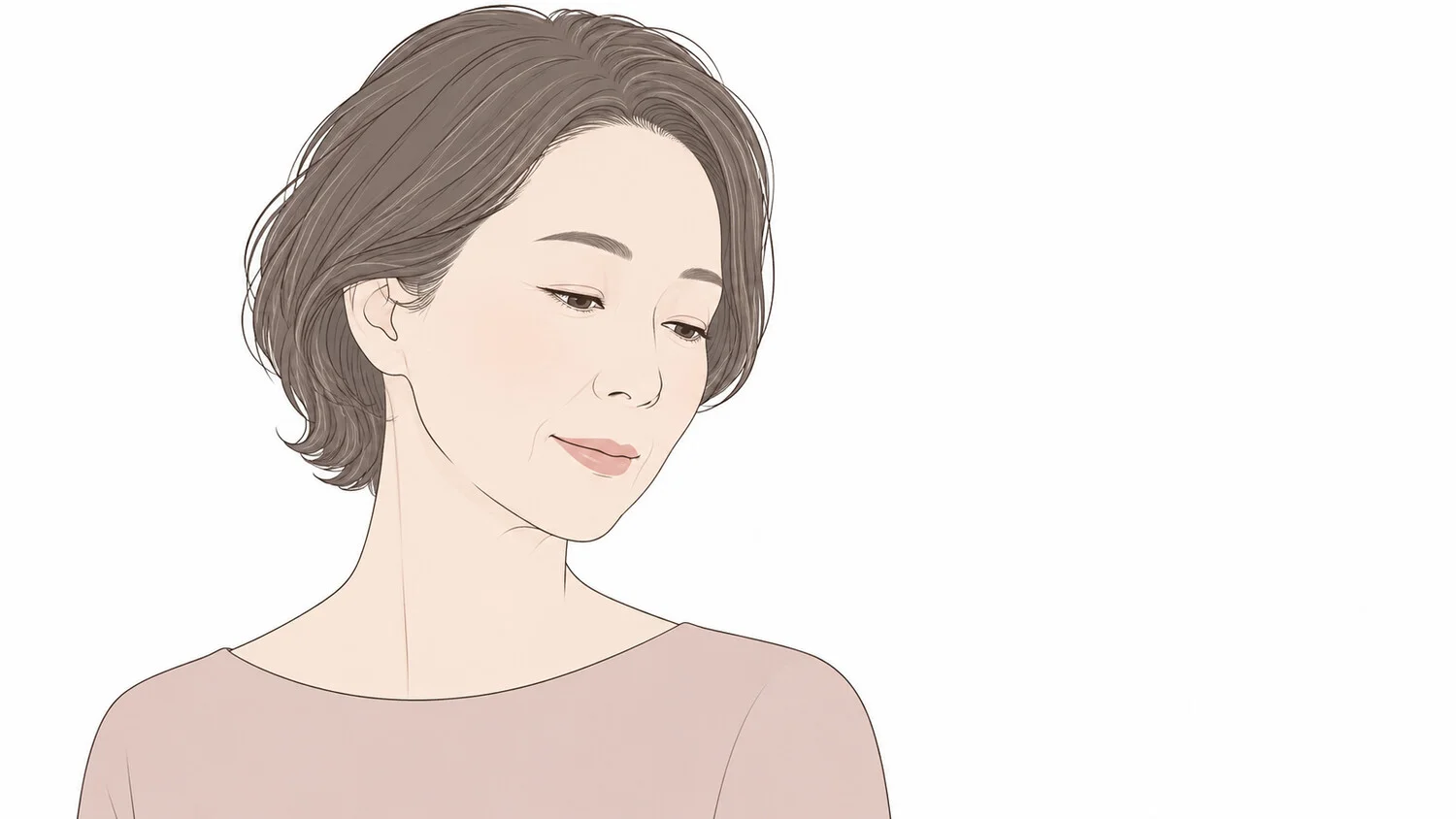 マリオネットラインに気づきを向ける女性のイメージ（解剖の導入イラスト）