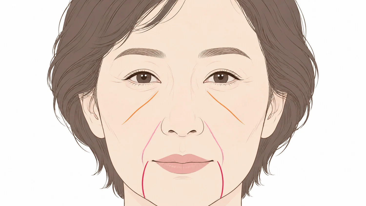 ほうれい線・マリオネットライン・ゴルゴ線の走行の違い（イメージイラスト）