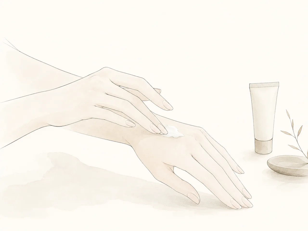 手の甲のセルフケア(保湿・日焼け止め)のイメージイラスト
